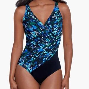NWOT MiracleSuit One Piece Black and Blue Slimming Swimsuit